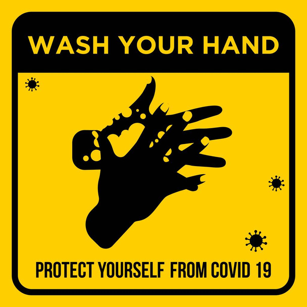 Мойте руку предупреждающий знак COVID 19 Наклейка безопасности / мыть руку предупреждающий знак COVID 19 Безопасный наклейка - Вектор,изображение