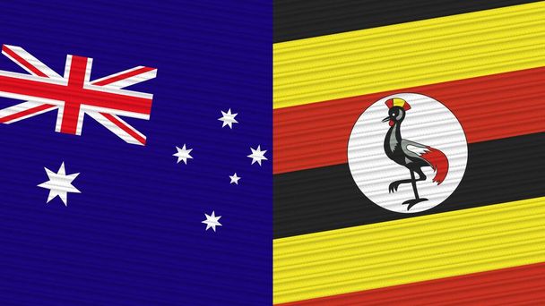 Uganda and Australia Two Half Flags Together Fabric Texture Illustration - Photo, Image