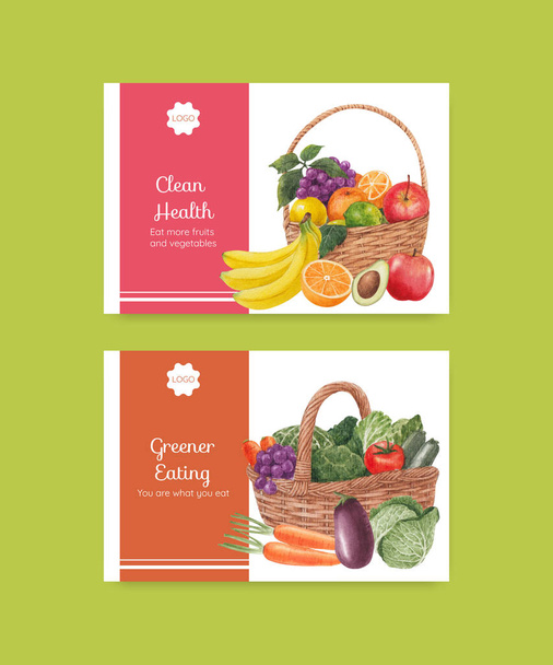 Facebook malli terveellistä ruokaa käsite, akvarelli tyyli - Vektori, kuva