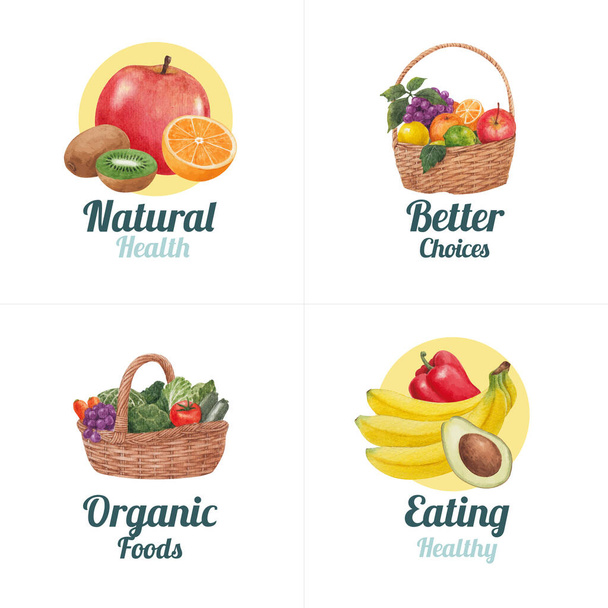 Diseño de logotipo con concepto de comida saludable, estilo acuarela - Vector, imagen