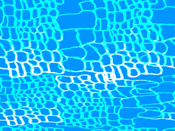 Crocodile Seamless Pattern. Predator Animal Skin Print. Dragon Skin Imitation. Hand Drawn Crocodile Pattern. Classic Blue and Indigo Alligator Closeup Background. Africa Animal Leather Illustration. - Photo, Image