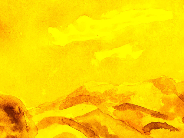 Estilizado japonés acuarela montañas. Fortuna Oro y Amarillo Asiático Senderismo Fondo rocoso. Mountain Illustration. Dibujo geométrico contemporáneo. Himalayas divertidos. Acuarela Corea Imprimir. - Foto, imagen