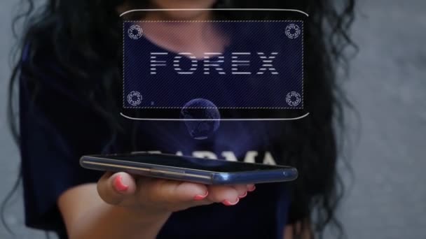 Mujer mostrando HUD holograma FOREX - Imágenes, Vídeo