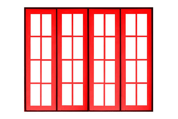 Vintage czerwony malowane drewniane okno ramki izolowane na białym tle - Zdjęcie, obraz