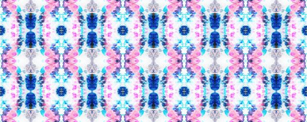 Batik Tie Dye Border. Watercolor Stencil Japan Background. Watercolor Shoji Design. Kimono Tile. Shibori Seamless Pattern. Tie Dye Abstract Texture. Red, White and Blue Organic Minimal Textile. - Photo, Image