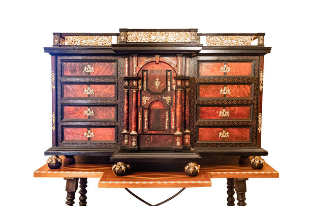 Wooden Cabinet furniture of Spanish origin named Bargueno, manufactured between the 16th and 18th centuries, for writing or filing papers, suitable for being transported on the back of a mule or donkey - Photo, Image