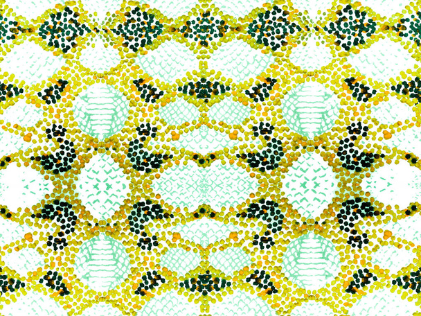 Watercolor Ethnic Design. Summer Rhombus Background. Green and Yellow Snake Skin Random Texture. Geo Symmetric Ikat Rapport. Vibrant Geometric Swimwear Pattern. Ethnic Seamless Pattern. - Photo, Image