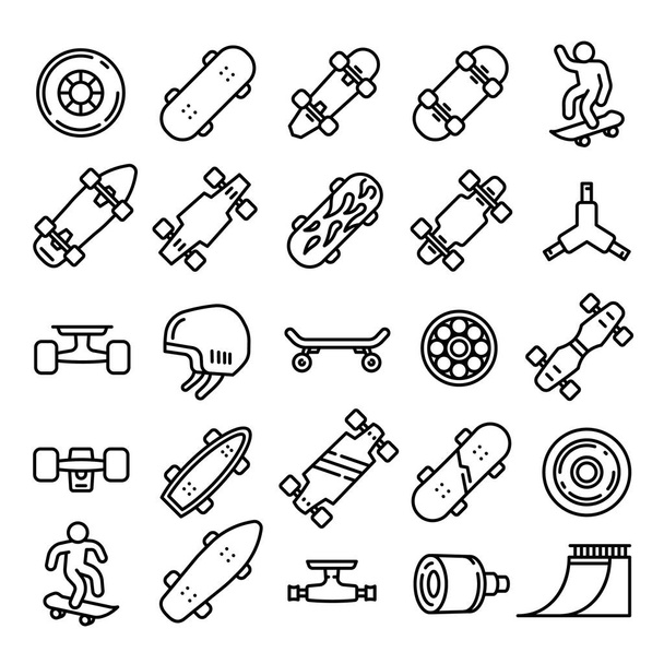 Skateboard icons set, outline style - Вектор,изображение