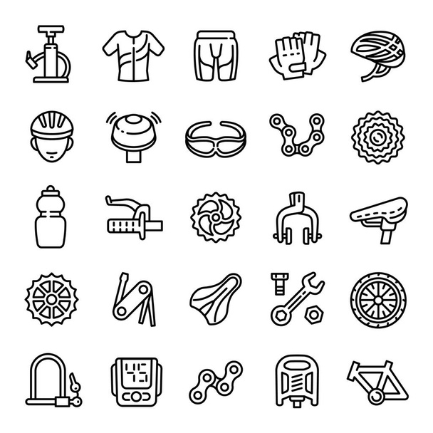 Cycling equipment icons set, outline style - Вектор,изображение