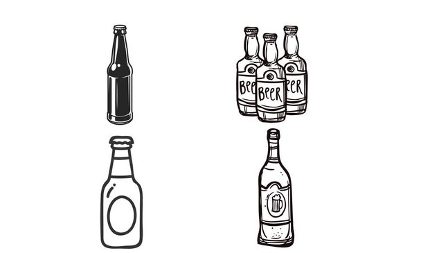 Пивні ікони Пивні пляшки Пиво та напої Колекція елементів дизайну Векторного рядка Ікони пива Ікони пива Векторне мистецтво - пляшки та стебло  - Вектор, зображення