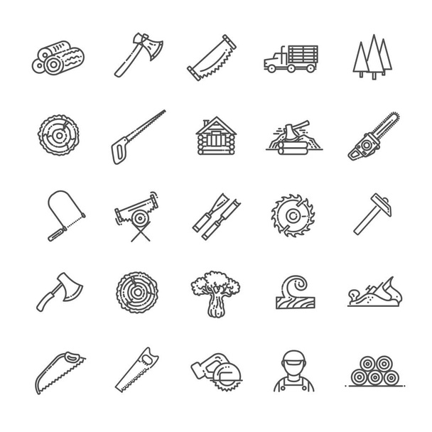 The forest industry in the modern linear style icons - Vektor, obrázek