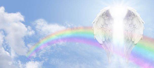 φτερά αγγέλου και ουράνιο τόξο ιστοσελίδα banner - Φωτογραφία, εικόνα