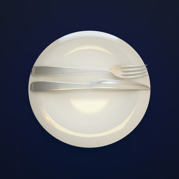 Empty plate, fork and knife. - Фото, изображение