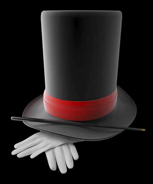kapelusz z rękawiczki i różdżka - Zdjęcie, obraz