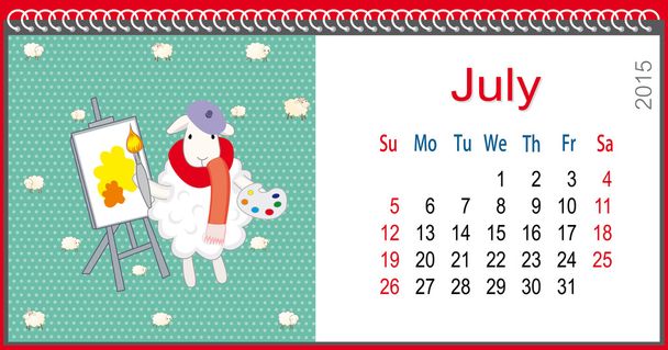 kalender voor juli en lam kunstenaar - Vector, afbeelding