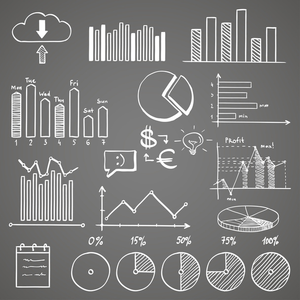 business finance doodle hand drawn elements with alphabet. Concept - analytics, work, marketing, strategy - Vektör, Görsel