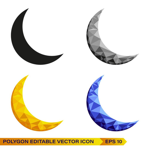 Crescent Moon Icon Logo in buntem Polygonal Low Poly. Bunte abstrakte Icon Vector. Origami Stil-Ikone. Mit Schwarz. grau, gelb und blau - Vektor, Bild