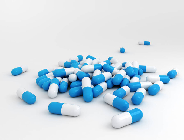 Blue pills on white - medical background. - Zdjęcie, obraz