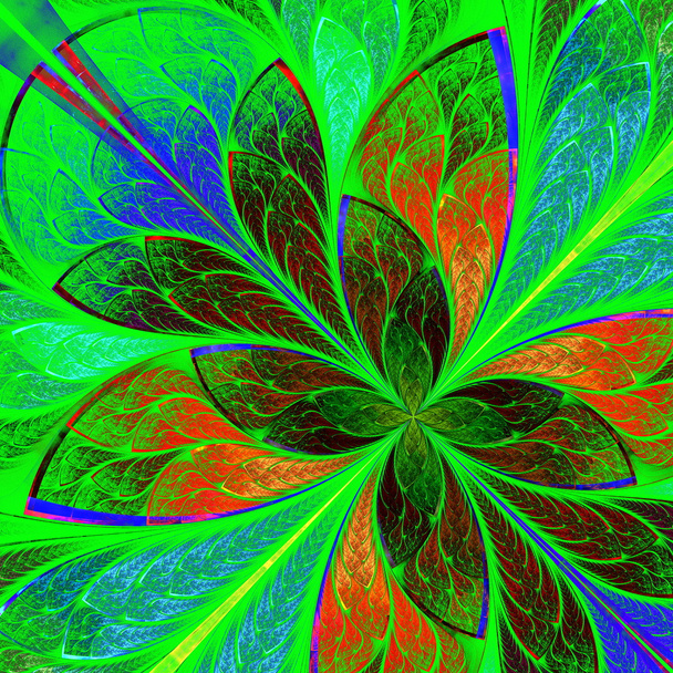 όμορφη πολύχρωμα fractal λουλούδι στο χρωματισμένο γυαλί παράθυρο στυλ - Φωτογραφία, εικόνα