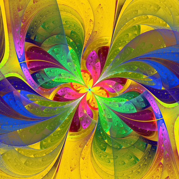 Flor fractal hermosa multicolor sobre fondo amarillo
. - Foto, imagen