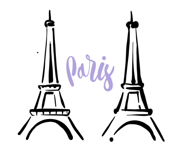 Sketch of Eiffel Tower. Romantic symbol in France. Sightseeing landmark. - Wektor, obraz