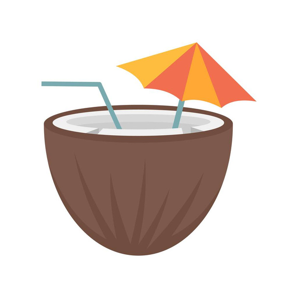Coconut cocktail icon flat isolated vector - Вектор,изображение
