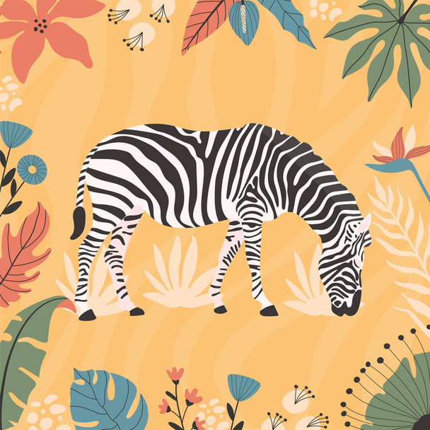 Tropische Zebra abstrakten Hintergrund Poster. mit handgezeichneten Illustrationen. - Vektor, Bild