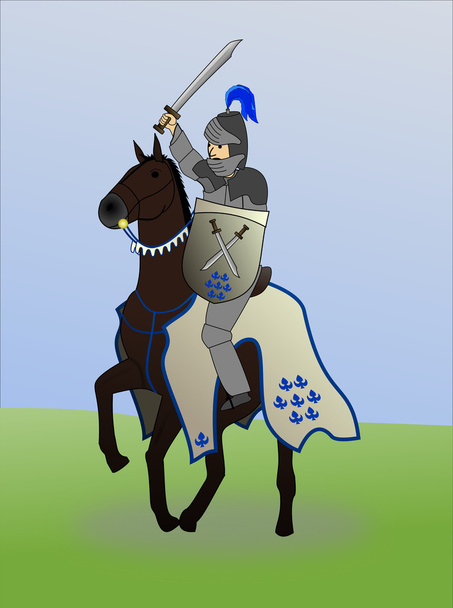 Medieval knight on the back of a horse - Vector, Image
