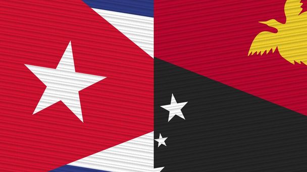 Papua New Guinea and Cuba Two Half Flags Together Fabric Texture Illustration - Photo, Image