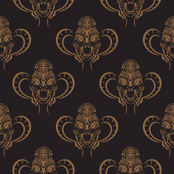 Dark seamless pattern with snake head. Vector illustration. - Вектор,изображение