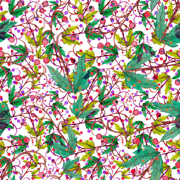 Watercolor seamless pattern with vintage leaves. Beautiful botanical print with colorful foliage for decorative design. Bright spring or summer background. Vintage wedding decor. Textile design. - Foto, Imagen