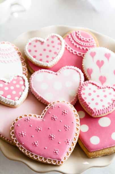 Heart shaped cookies with pink and white icing - Photo, Image