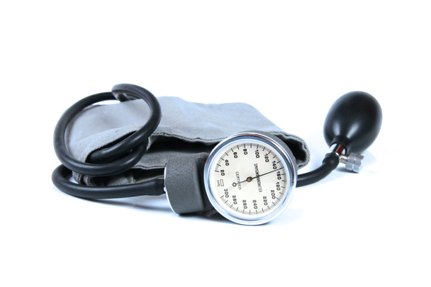 Medidor de pressão arterial isolado no fundo branco
 - Foto, Imagem