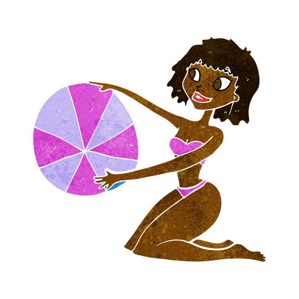 rajzfilm bikini lány strand labda - Vektor, kép