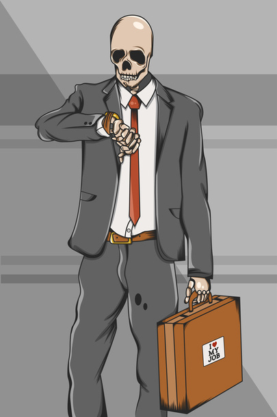 Working class skull employee on suit go to work Illustration - 写真・画像