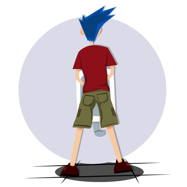 Blue hair man on toilet from behind Illustration - Фото, зображення