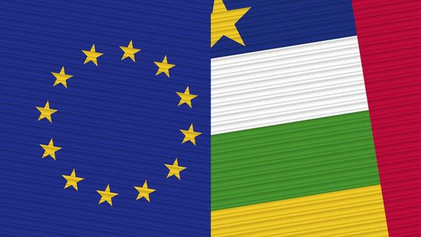 Central African Republic and European Union Two Half Flags Together Fabric Texture Illustration - 写真・画像