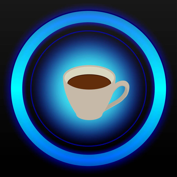 Food button, Coffee, Drink icon on blue and black button vector illustration in black background for food choice maschine or web buttons collection banner - Vektör, Görsel