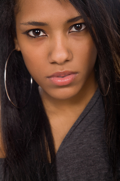 Young beautiful woman closeup portrait, studio shot - Foto, Imagen