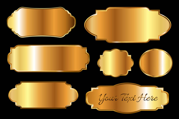 Gösterişli altın etiketler ya da logo ve afiş için parlak altın çerçeveli amblemler. Tasarımın için şık bir klasik koleksiyon. Vektör EPS10 - Vektör, Görsel