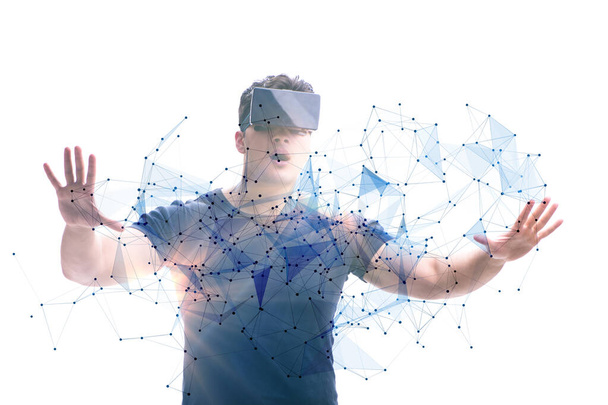 Hombre en red neuronal concepto con gafas VR - Foto, imagen