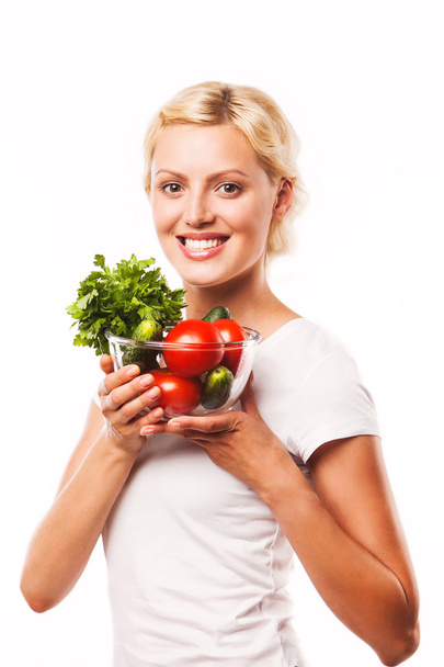 woman eating healthy salad. - Foto, imagen