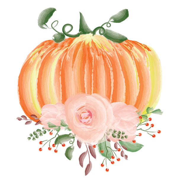 Pumpkin and a flower arrangement. Invitations, postcards, banners, posters. Design for printing. Holiday illustration. Design elements. - Foto, immagini