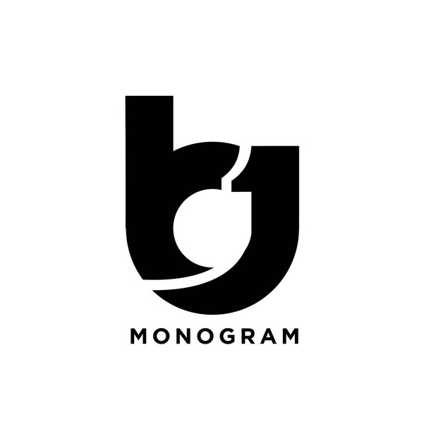 monogramme lettre majuscule b un 1 premier vecteur noir logo plat design - Vecteur, image