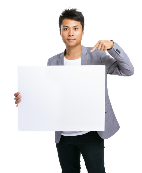 Business man finger point to blank board - Фото, зображення