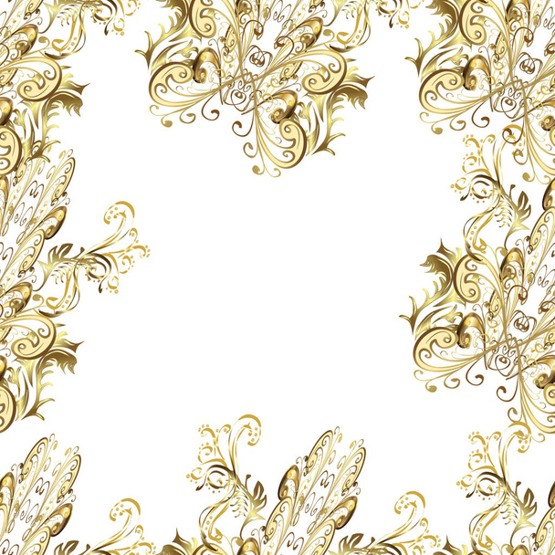 Paisleys elegant floral vector seamless pattern background sketch illustration with vintage stylish beautiful modern 3d line art gold and white, yellow and beige paisley flowers leaves, ornaments. - Вектор,изображение