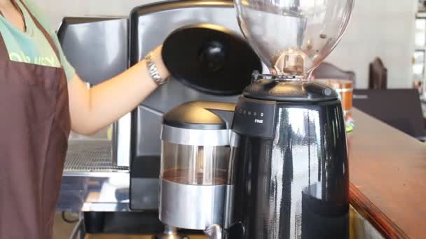 Barista Poured Coffee Beans In To Grinder Stock Video - Footage, Video