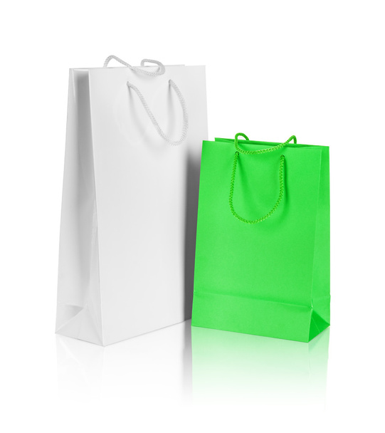 Green and white paper bags - 写真・画像