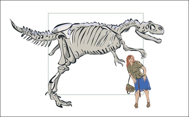 den Menschen mit dem Skelett eines Dinosauriers vergleichen. - Vektor, Bild