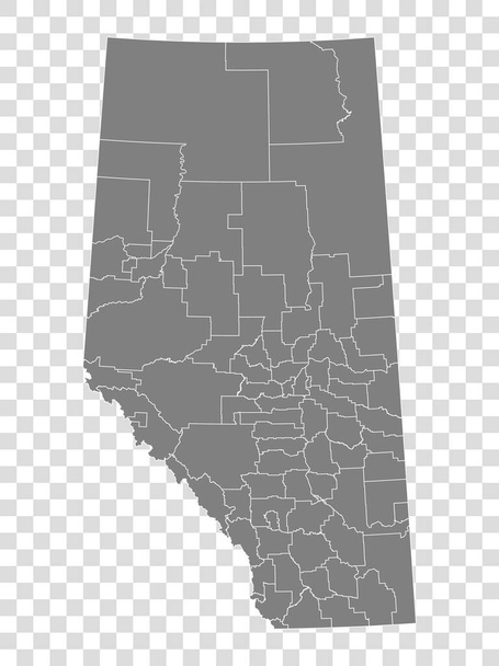 Αλμπέρτα χάρτη σε διαφανές φόντο. Επαρχία της Αλμπέρτα χάρτη με δήμους σε γκρι χρώμα για το σχεδιασμό της ιστοσελίδας σας, το λογότυπο, app, UI. Στον Καναδά. EPS10. - Διάνυσμα, εικόνα